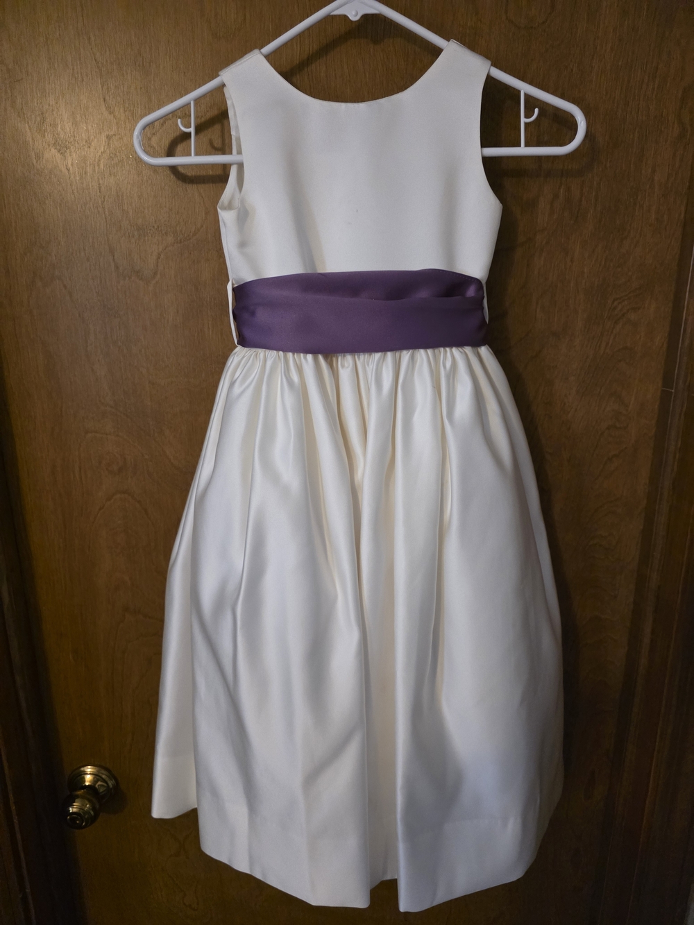 Us Angels® Ivory Formal Dress with Purple Sash